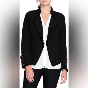 Nic+Zoe Mixed Knit Women's Black Fringed Jacket - XS